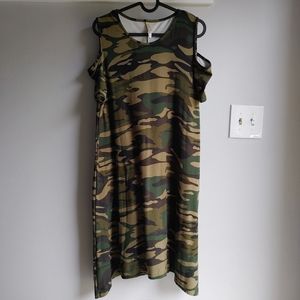 Eevee Camouflage Cold Shoulder A-Line Dress